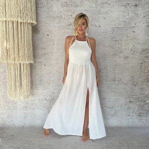 Boho Chic - MARELLA sukienka maxi  -dekolt Halter - biała 