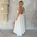 Maxi Sukienka Boho Chic Muslinowa, Bawełna, Biała, Marella, Dekolt Halter
