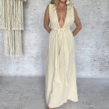Sukienka Maxi Boho Chic, Bezowa, Muślinowa