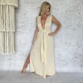 Muslinowa Sukienka Boho Maxi - Bezowa