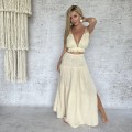 Długa Muslinowa Bawełniana Boho Sukienka, Beige