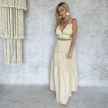 Długa Muslinowa Bawełniana Boho Sukienka, Beige