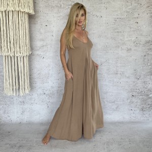 Boho Chic - SENSU sukienka maxi - rozklosziwana z kieszeniami - Mocha Mousse  