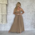 Boho Chic Maxi Sukienka, Rozkloszowana, Kieszenie, Pralina, Muslin, Bawełna
