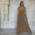 Muślinowa Boho Chic Maxi Sukienka, Beż