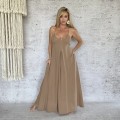 Boho Chic Maxi Sukienka, Rozkloszowana, Kieszenie, Pralina, Muslin, Bawełna
