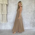 Beżowa Boho Chic Maxi Sukienka