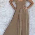 Boho Chic Maxi Sukienka, Rozkloszowana, Kieszenie, Pralina, Muslin, Bawełna