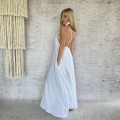 Muslinowa Maxi Boho Sukienka Biała, Muślin Bambusowy, Boho Chic, Kieszenie