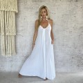 Zwiewna Muslinowa Maxi Boho Sukienka Biała