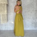 Długa Boho Sukienka, Oliwkowa, Muslinowa, Bawełniana