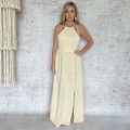Maxi Sukienka Boho Chic Muslinowa, Bawełna, Bezowa, Marella,  Halter