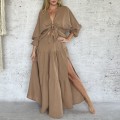Komplet sensual Luana . Dwuczęściowy set . Spódnica maxi . Długa rozkloszowana .wysokie Rozcięcie . Koszula oversize . Nietoperz wiązana . Hiszpanka . Boho set . Boho moda . Boho Chic . Czarny komplet muślin , bawełna .zwiewny . Na urlop . Na wczasy