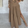 Komplet sensual Luana . Dwuczęściowy set . Spódnica maxi . Długa rozkloszowana .wysokie Rozcięcie . Koszula oversize . Nietoperz wiązana . Hiszpanka . Boho set . Boho moda . Boho Chic . Czarny komplet muślin , bawełna .zwiewny . Na urlop . Na wczasy