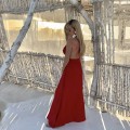 bawełna Flavia  zwiewna  romantyczna lekka  maxi  long czerwona malinowa boho bohochic Letnia sukienka  modaboho Modna sukienka muslin Na plażę     na urlop Gołe plecy wiązana kobieca wygodna
