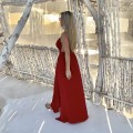 bawełna Flavia  zwiewna  romantyczna lekka  maxi  long czerwona malinowa boho bohochic Letnia sukienka  modaboho Modna sukienka muslin Na plażę     na urlop Gołe plecy wiązana kobieca wygodna