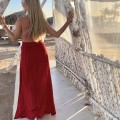 bawełna Flavia  zwiewna  romantyczna lekka  maxi  long czerwona malinowa boho bohochic Letnia sukienka  modaboho Modna sukienka muslin Na plażę     na urlop Gołe plecy wiązana kobieca wygodna