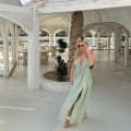 Arina, miętowa  sukienka maxi, długa sukienka na lato, elegancka sukienka z rozcięciem, sukienka z wiązaniem w pasie, sukienka na wieczór, sukienka bestseller,  , modna  , boho , lekka , zwiewna , pleciona , warkocze , głęboki dekolt , na urlop