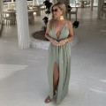 Arina, miętowa  sukienka maxi, długa sukienka na lato, elegancka sukienka z rozcięciem, sukienka z wiązaniem w pasie, sukienka na wieczór, sukienka bestseller,  , modna  , boho , lekka , zwiewna , pleciona , warkocze , głęboki dekolt , na urlop