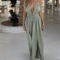 Arina, miętowa  sukienka maxi, długa sukienka na lato, elegancka sukienka z rozcięciem, sukienka z wiązaniem w pasie, sukienka na wieczór, sukienka bestseller,  , modna  , boho , lekka , zwiewna , pleciona , warkocze , głęboki dekolt , na urlop