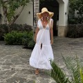 Sukienka Boho Muślin, biała  , Amaya , Długa, rozkloszowana , zwiewna , dekolt v