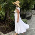 Sukienka Boho Muślin, biała  , Amaya , Długa, rozkloszowana , zwiewna , dekolt v