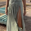 Sukienka narzutka  plażowa Boho Muślin, miętowa  , Sheila , Długa, splot warkocza , pleciona