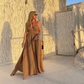 Sukienka Boho Muślin, pralina, Flavia, Długa , gołe plecy , brązowa , zwiewna