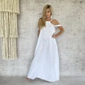 Sukienka Boho Muślin, biała , Tulum , Długa, splot warkocza , pleciona