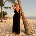 Boho Sukienka Czarna Larim , Ramiączka, Dekolt, Muślin, Sukienka plażowa