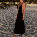 Boho Sukienka Czarna Larim , Ramiączka, Dekolt, Muślin, Sukienka plażowa