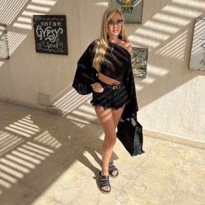 Boho Chic - kimono  Noa - szeroki rękaw - Czarny 