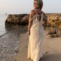 Boho Chic , sukienka , warkocze , opadające ramiona  , sukienka maxi , wiązana  , długa sukienka , zwiewna , muślin , letnia sukienka beżowa