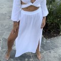 Komplet Noemi . Wiązany top . Wysokie rozcięcie  , zwiewna , boho komplet set  . Maxi . Boho chic . Biały  , duży dekolt , spódnica wysokie rozcięcie .   . Modny letni komplet  . Na urlop .Na plażę . Hit lata . Sensual
