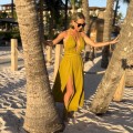 limonka  Boho Sukienka Arina, White, Dekolt, Muślin, Bawełna , wiazana , gołe plecy , dekolt v , warkocze Złota oliwka