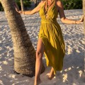 limonka  Boho Sukienka Arina, White, Dekolt, Muślin, Bawełna , wiazana , gołe plecy , dekolt v , warkocze Złota oliwka