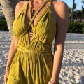 limonka  Boho Sukienka Arina, White, Dekolt, Muślin, Bawełna , wiazana , gołe plecy , dekolt v , warkocze Złota oliwka