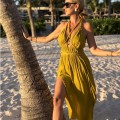limonka  Boho Sukienka Arina, White, Dekolt, Muślin, Bawełna , wiazana , gołe plecy , dekolt v , warkocze Złota oliwka