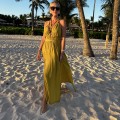 limonka  Boho Sukienka Arina, White, Dekolt, Muślin, Bawełna , wiazana , gołe plecy , dekolt v , warkocze Złota oliwka