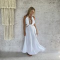 Sukienka Sensual , zwiewna , odkryte plecy ,dekolt , Muślin, Maxi, Wiązana, Boho Sukienka, biała