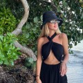 Sukienka Sensual , Leila , zwiewna , sukienka  boho , maxi , długa , na plaże , wiązana , czarna , gole plecy , dekolt , letnia , na urlop , rozcięcie , boho Chic