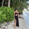 Sukienka Sensual , Leila , zwiewna , sukienka  boho , maxi , długa , na plaże , wiązana , czarna , gole plecy , dekolt , letnia , na urlop , rozcięcie , boho Chic