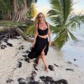 Set komplet SANTI , sensual set , zwiewny boho , modny , na urlop , na plażę , wiązany top , spódnica zwiewna ,  wysoki stan , z dużym rozcięciem