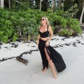 Set komplet SANTI , sensual set , zwiewny boho , modny , na urlop , na plażę , wiązany top , spódnica zwiewna ,  wysoki stan , z dużym rozcięciem
