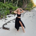 Set komplet SANTI , sensual set , zwiewny boho , modny , na urlop , na plażę , wiązany top , spódnica zwiewna ,  wysoki stan , z dużym rozcięciem