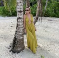 bawełna Beżowa boho bohochic Dekolt V Gole plecy Głęboki dekolt Letnia sukienka maxi modaboho Modna sukienka muslin Na plażę Seledyn Sukienka celebrytek Sukienka na urlop Sukienki Wiązana Zwiewna