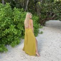 bawełna Beżowa boho bohochic Dekolt V Gole plecy Głęboki dekolt Letnia sukienka maxi modaboho Modna sukienka muslin Na plażę Seledyn Sukienka celebrytek Sukienka na urlop Sukienki Wiązana Zwiewna