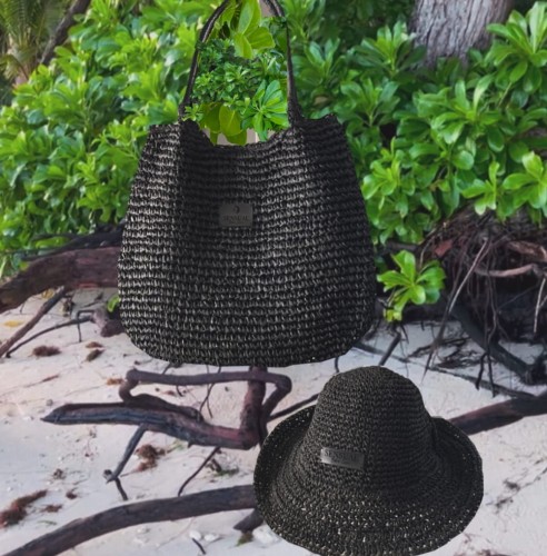 Pleciona letnia Rafa torebka plażowa Boho Sensual słomiana beżowa naturalna vintage torba straw worek czarna