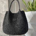 Pleciona letnia Rafa torebka plażowa Boho Sensual słomiana beżowa naturalna vintage torba straw worek czarna