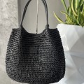Pleciona letnia Rafa torebka plażowa Boho Sensual słomiana beżowa naturalna vintage torba straw worek czarna
